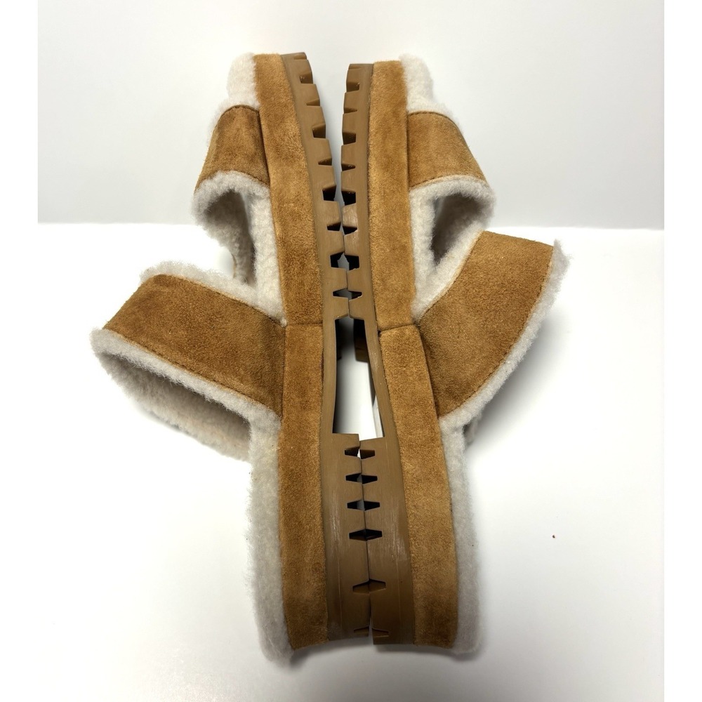 Tamara Mellon Shearling Slide Sandals Brown Suede Italy Lug Sole Women 36.5 - Picture 6 of 10